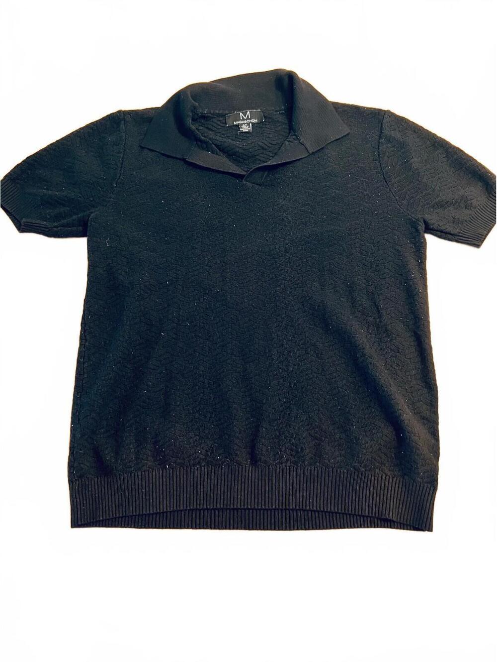 Magaschoni Black Short Sleeve Textured Knit Sweater Small